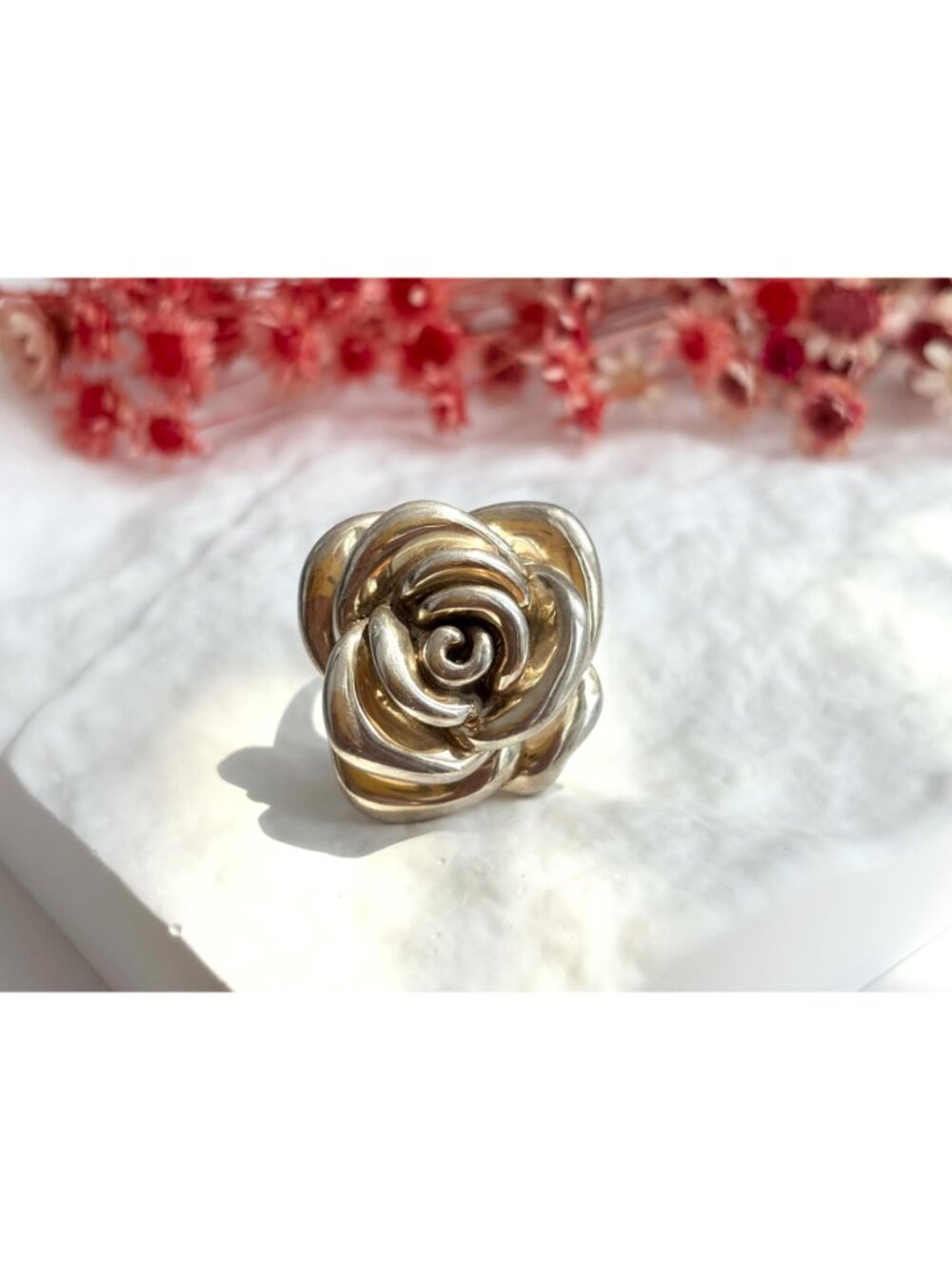 Blooming Rose Floral Beautiful Jumbo Sterling Silver 925 Vintage Ring - sz 7 - Picture 15 of 16